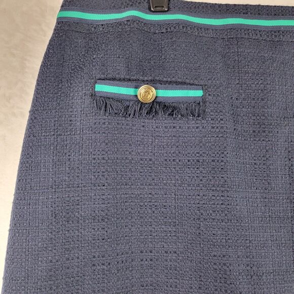 Talbots Skirt Size 18W Pencil Knee Length Zip Slit Green Trim Navy Tweed Office - Picture 3 of 9
